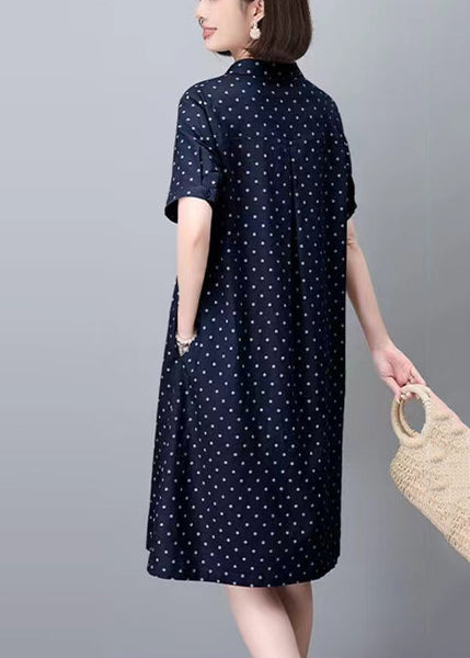 Mid Pan Summer Cotton Pring Peter Classy Navy Dress Dot Collar FashionChic