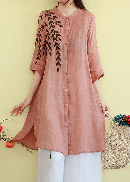 Classy Orange Embroidered Linen Mid Dresses Summer TM004 ABC