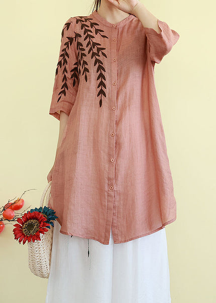 Classy Orange Embroidered Linen Mid Dresses Summer TM004 ABC