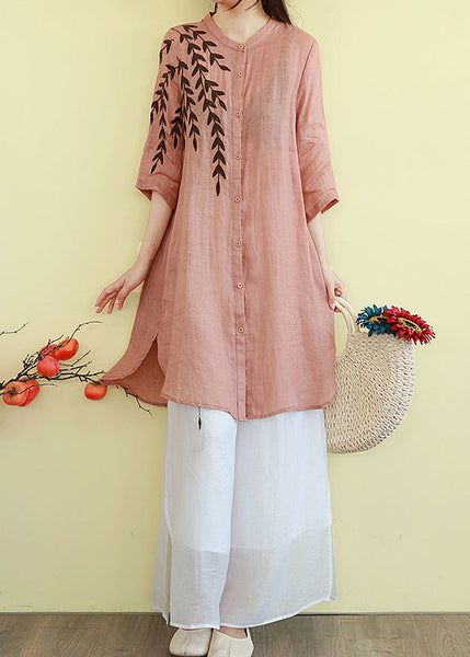 Classy Orange Embroidered Linen Mid Dresses Summer TM004 ABC