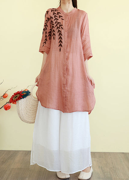 Classy Orange Embroidered Linen Mid Dresses Summer TM004 ABC