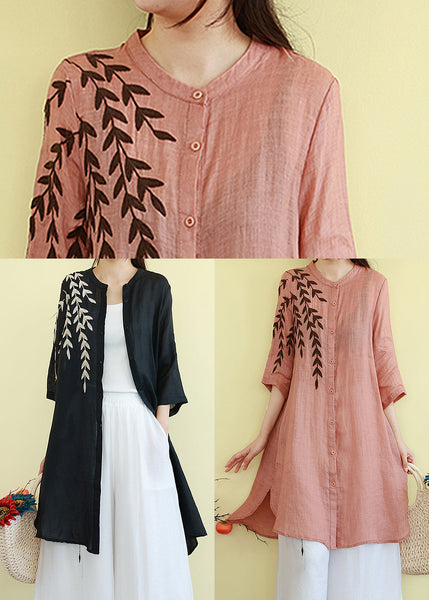 Classy Orange Embroidered Linen Mid Dresses Summer TM004 ABC