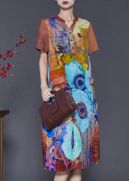 Classy Orange V Neck Print Chiffon Maxi Dresses Summer SD1075 Ada Fashion