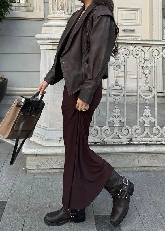 Classy Peter Pan Collar Tie Waist Faux Leather Coats Fall QY028 BB-ZS-WM-CTS241002