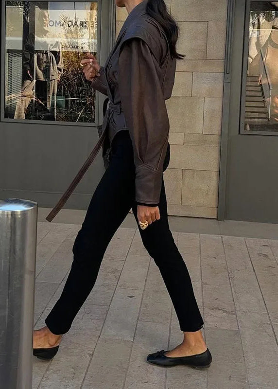 Classy Peter Pan Collar Tie Waist Faux Leather Coats Fall QY028 BB-ZS-WM-CTS241002