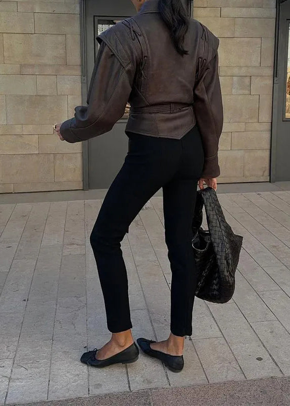 Classy Peter Pan Collar Tie Waist Faux Leather Coats Fall QY028 BB-ZS-WM-CTS241002