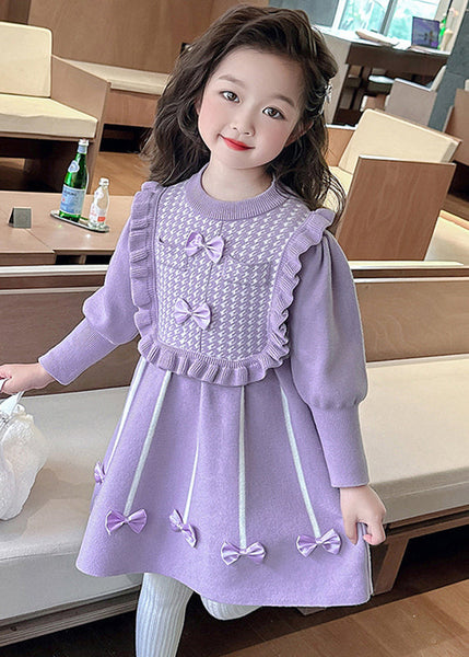 Classy Pink O-Neck Bow Patchwork Cotton Knit Girls Vacation Maxi Dresses Spring YE025 ABC