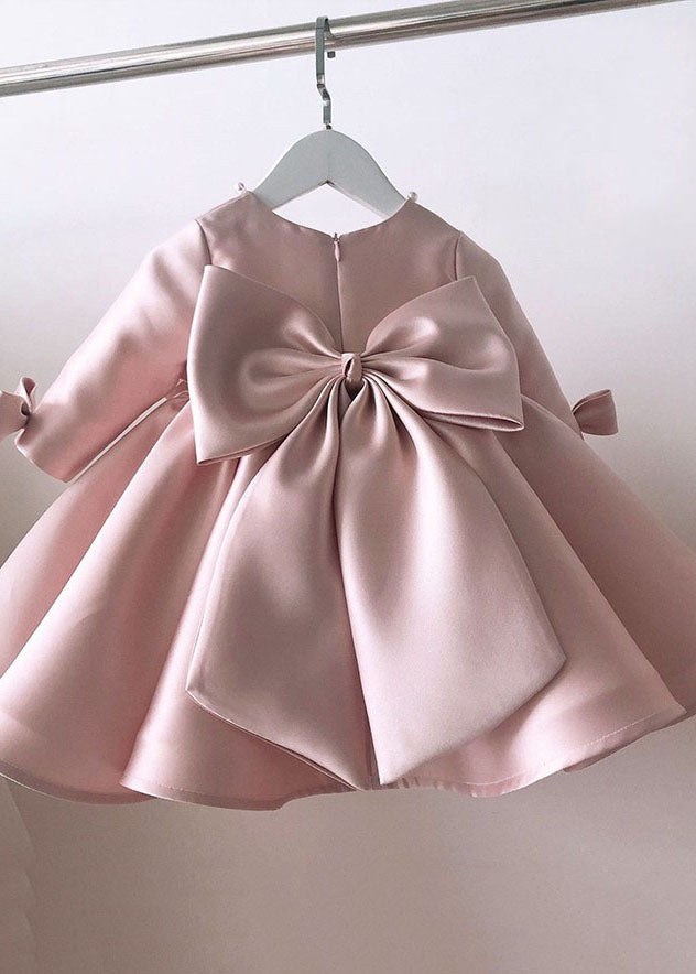 Classy Pink O-Neck Patchwork Kids Long Dress Spring YS011 ABC