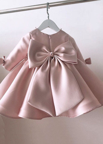 Classy Pink O-Neck Patchwork Kids Long Dress Spring YS011 ABC