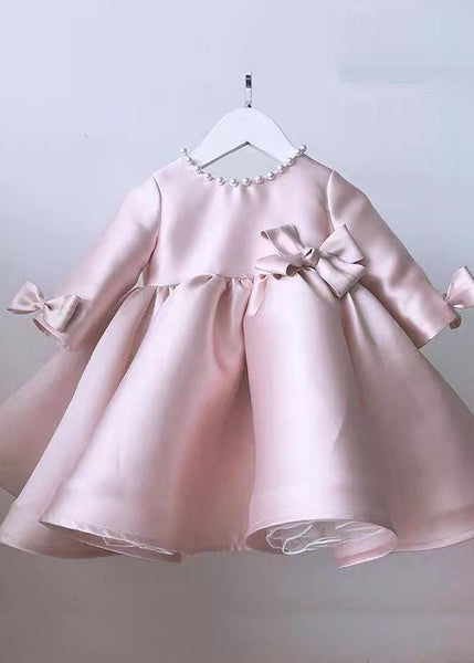 Classy Pink O-Neck Patchwork Kids Long Dress Spring YS011 ABC