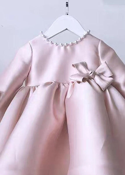 Classy Pink O-Neck Patchwork Kids Long Dress Spring YS011 ABC