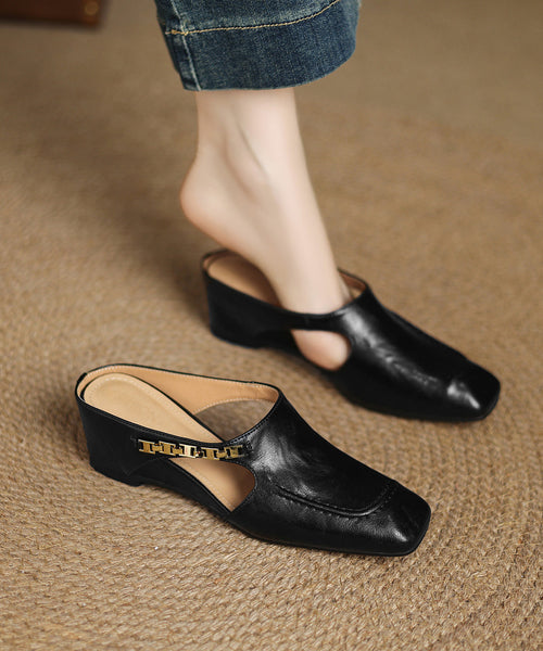 Wedge Classy Cowhide Splicing Slide Leather Pink Sandals FashionChic