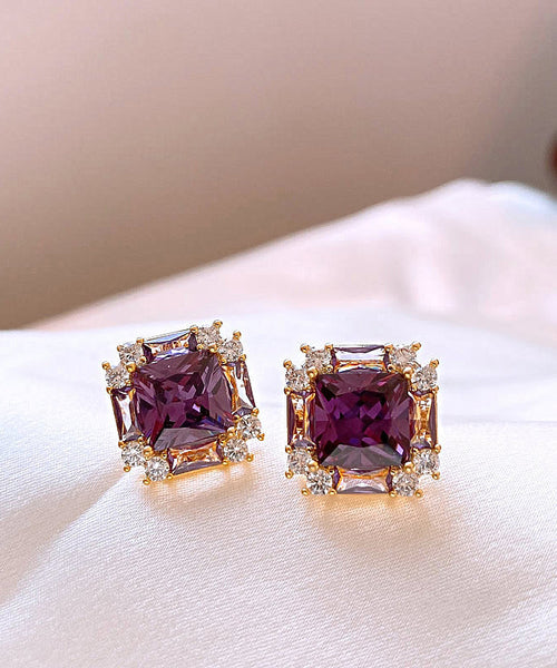 Crystal Copper Earrings Alloy Zircon Stud Classy Purple FashionChic