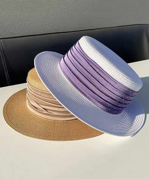 Hat Woven Straw Zircon Satin Purple Cloche Classy FashionChic