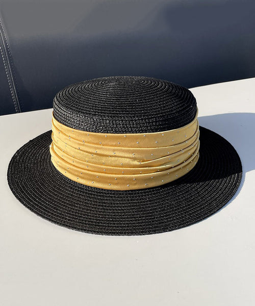 Hat Woven Straw Zircon Satin Purple Cloche Classy FashionChic