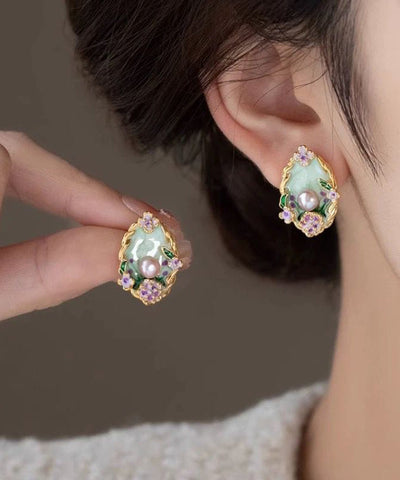 Stud Classy Pearl Overgild Floral Copper Earrings Rainbow FashionChic