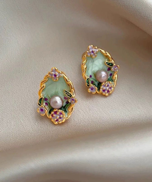 Stud Classy Pearl Overgild Floral Copper Earrings Rainbow FashionChic