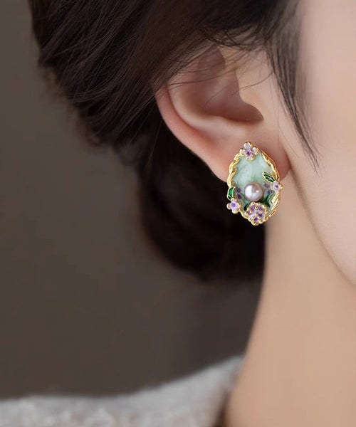 Stud Classy Pearl Overgild Floral Copper Earrings Rainbow FashionChic