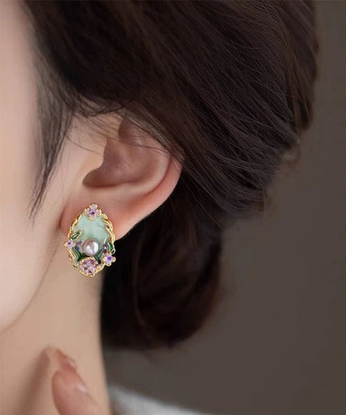 Stud Classy Pearl Overgild Floral Copper Earrings Rainbow FashionChic