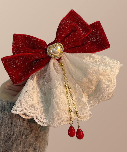 Tassel Alloy Crystal Hairpin Classy Red Love Bow FashionChic