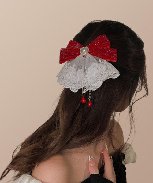 Tassel Alloy Crystal Hairpin Classy Red Love Bow FashionChic