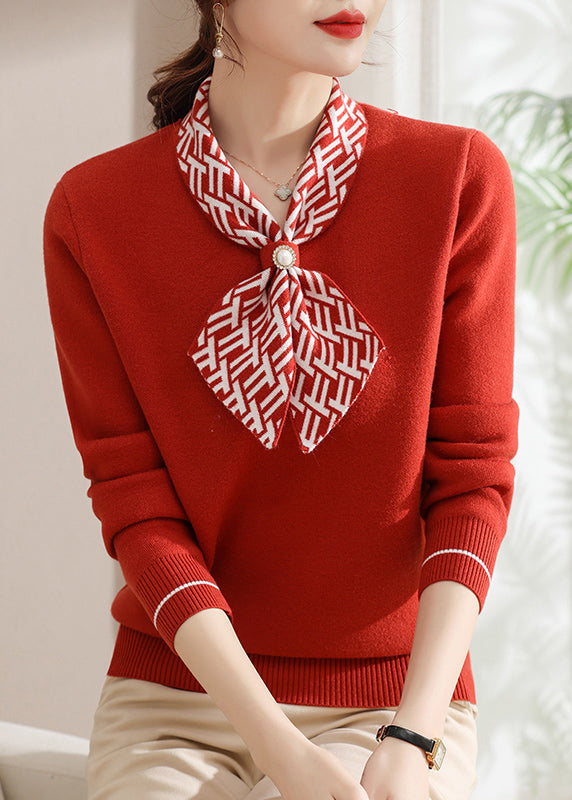 Classy Red Bow Thick Warm Fleece Knit Sweaters Spring TQ008 ABC