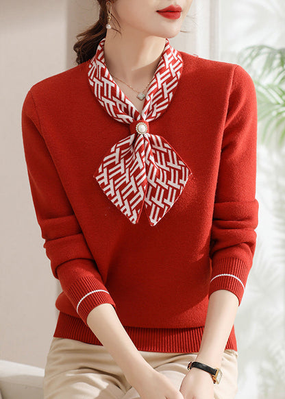 Classy Red Bow Thick Warm Fleece Knit Sweaters Spring TQ008 ABC