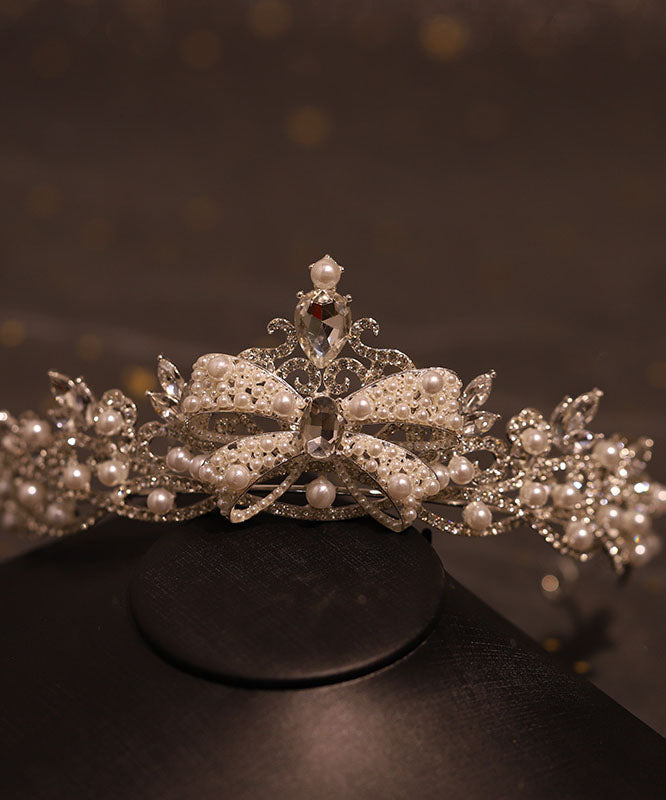 Classy Silk Alloy Pearl Zircon Bow Girl Crown IU039 TZ-FQ-HAI240802
