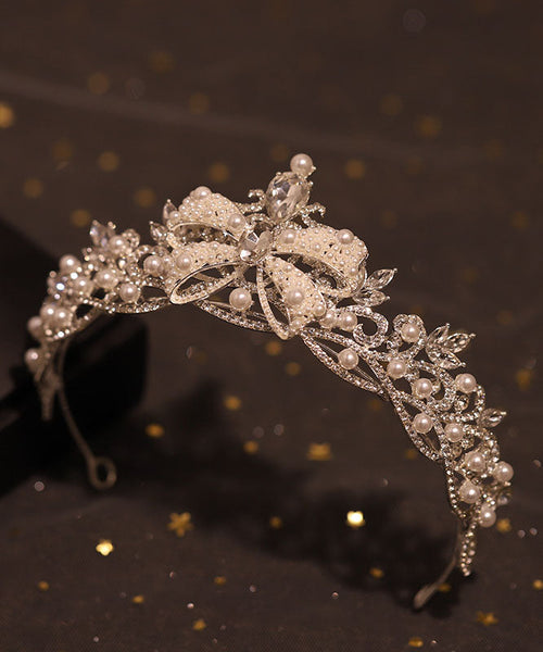 Classy Silk Alloy Pearl Zircon Bow Girl Crown IU039 TZ-FQ-HAI240802