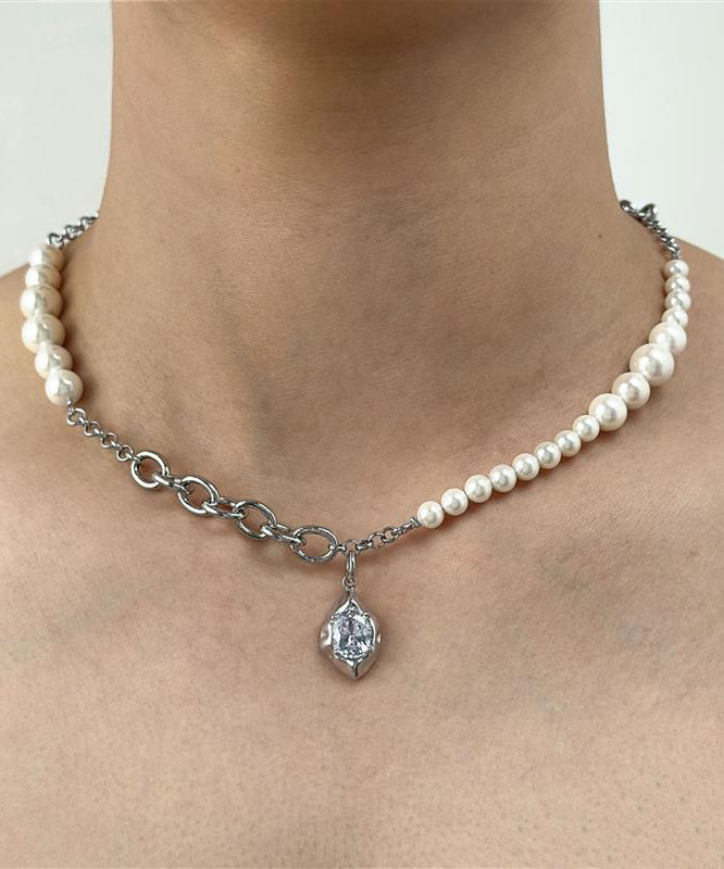 Steel Silk Pendant Drop Zircon Stainless Classy Pearl Water FashionChic