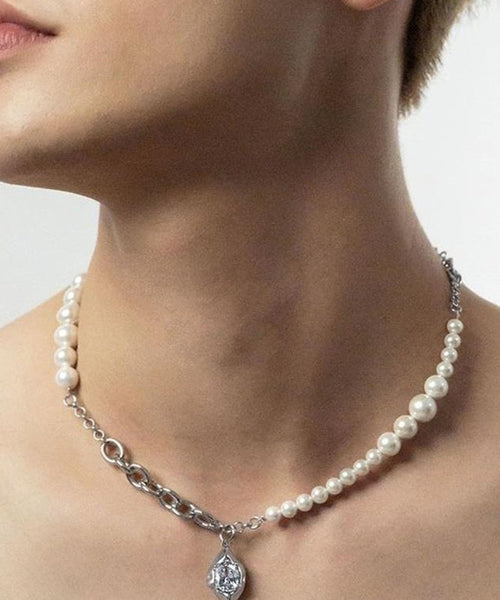 Steel Silk Pendant Drop Zircon Stainless Classy Pearl Water FashionChic