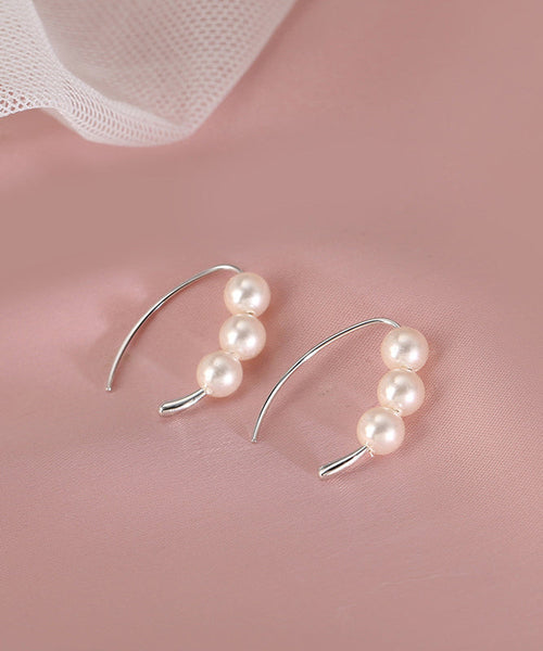 Classy Silk Sterling Silver Pearl Hoop Earrings YD020 ABC