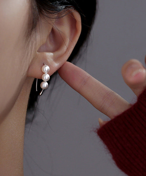 Classy Silk Sterling Silver Pearl Hoop Earrings YD020 ABC