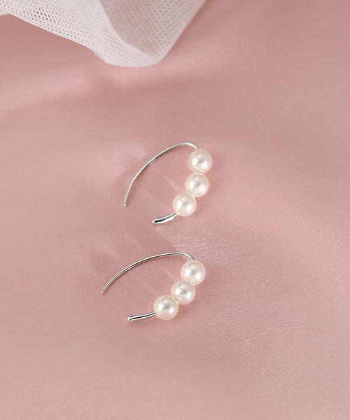 Classy Silk Sterling Silver Pearl Hoop Earrings YD020 ABC