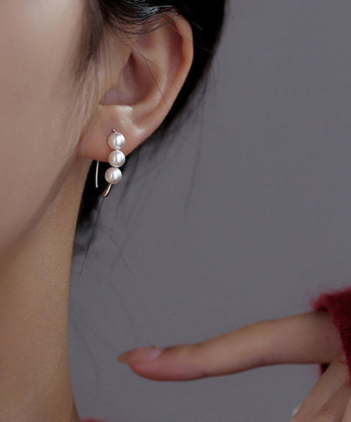 Classy Silk Sterling Silver Pearl Hoop Earrings YD020 ABC