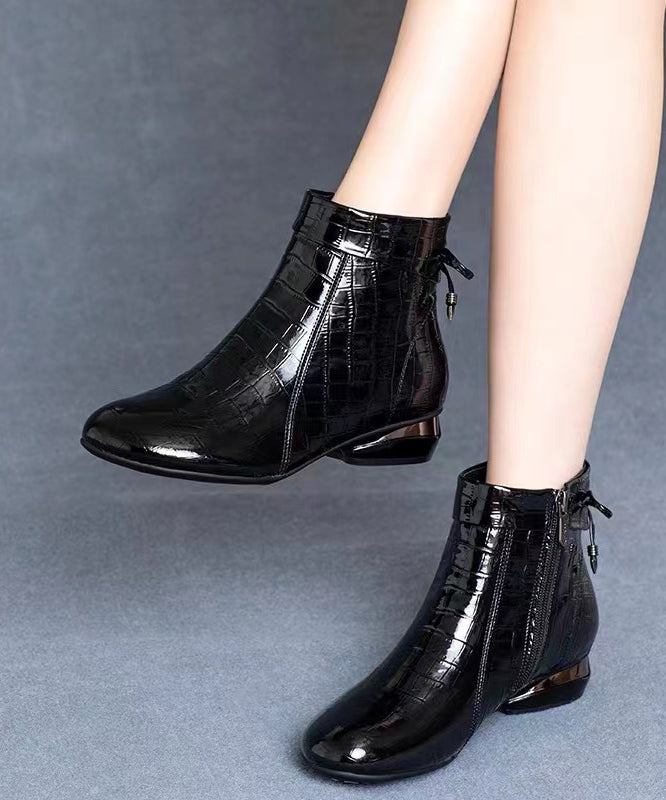 Classy Splicing Boots With Black Cowhide Shiny Surface RD013 ABC