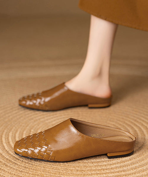 Classy Leather Splicing Comfy Slide Black Sandals Cowhide FashionChic