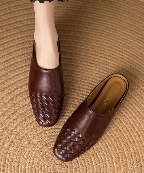 Classy Leather Splicing Comfy Slide Black Sandals Cowhide FashionChic