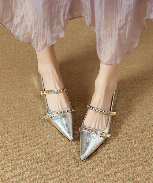 Classy Splicing Flat Shoes Black Cowhide Leather Pointed Toe RI021 ABC