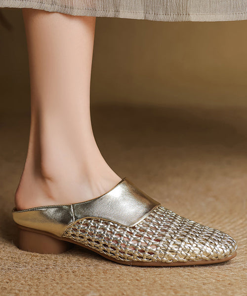 Black Splicing Sheepskin Slide Classy Breathable Out Hollow FashionChic