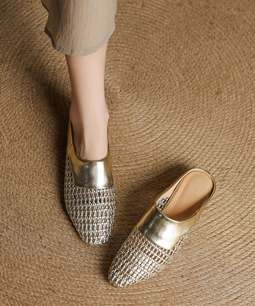 Black Splicing Sheepskin Slide Classy Breathable Out Hollow FashionChic