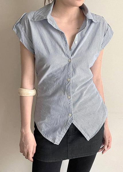 Classy Blouses Peter Striped Summer Button Collar Pan Cotton FashionChic