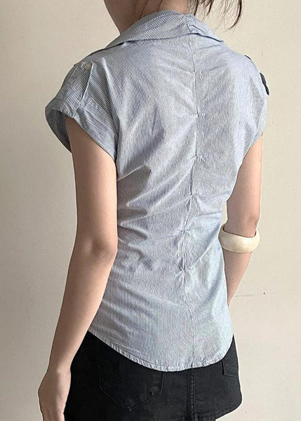 Classy Blouses Peter Striped Summer Button Collar Pan Cotton FashionChic