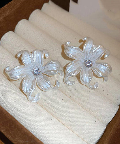 Classy White Acrylic Zircon Floral Stud Earrings ZZ055 JEW-EAR240613