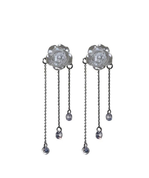 Alloy White Tassel Classy Earrings Crystal Drop Camellia FashionChic