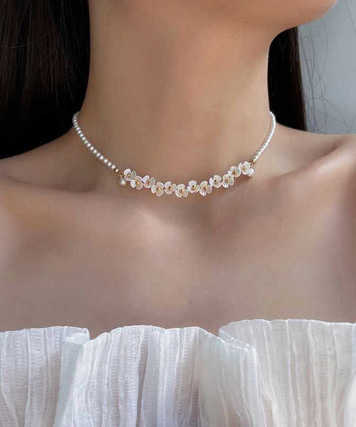 Bead Alloy Classy White Gratuated Floral Pear Necklace FashionChic
