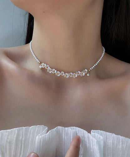 Bead Alloy Classy White Gratuated Floral Pear Necklace FashionChic