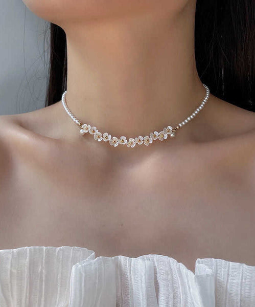 Bead Alloy Classy White Gratuated Floral Pear Necklace FashionChic