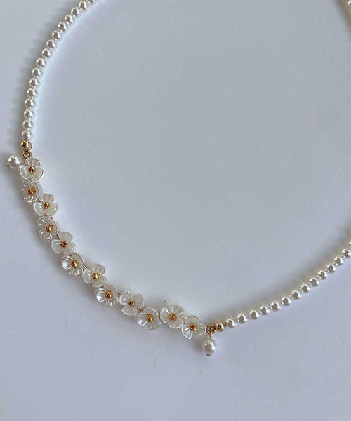 Bead Alloy Classy White Gratuated Floral Pear Necklace FashionChic