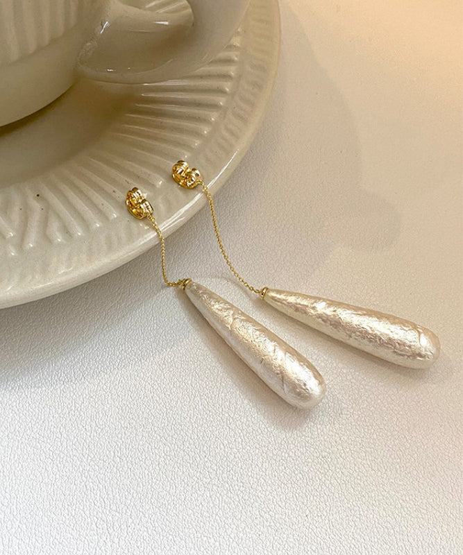 Earrings Drop Classy Water Tassel Pearl Alloy White FashionChic